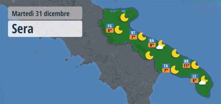 Previsioni Meteo in Puglia per il 31 Dicembre e per il Primo Gennaio