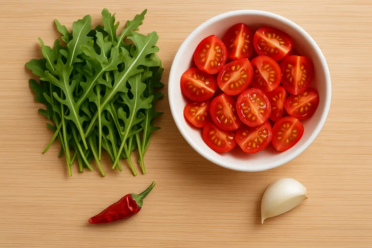 preparazione rucola e pomodorini
